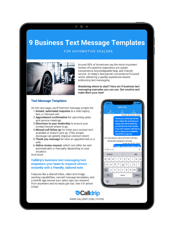 Text Message Templates for Auto Dealers Business Text Templates